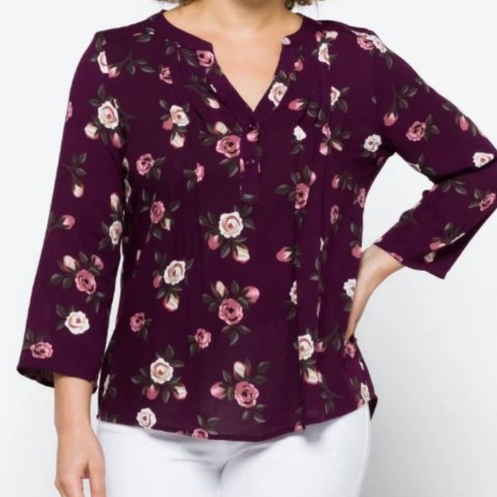 Monday Fun NWOT Kearney Henley Floral Tunic Blouse Top Plum Women’s Size Small - Picture 1 of 7